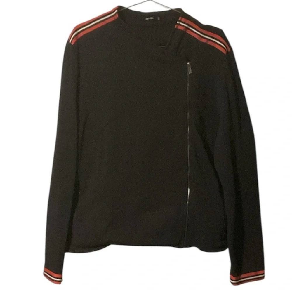 Saint + Sofia Organic Cotton Biker Jacket in Navy Red/Orange Stripe - Picture 5 of 10